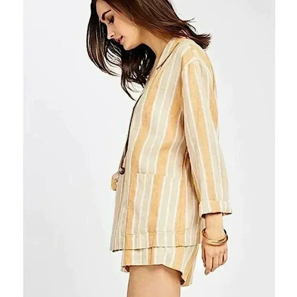 New Gentle Fawn Isla Linen Blazer Striped XL Professional Chic Office Cocktail - Picture 7 of 12